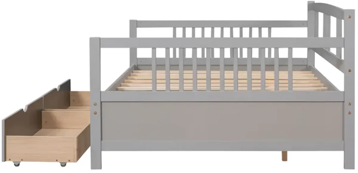 Full Size Daybed Wood Bed with Two Drawers
