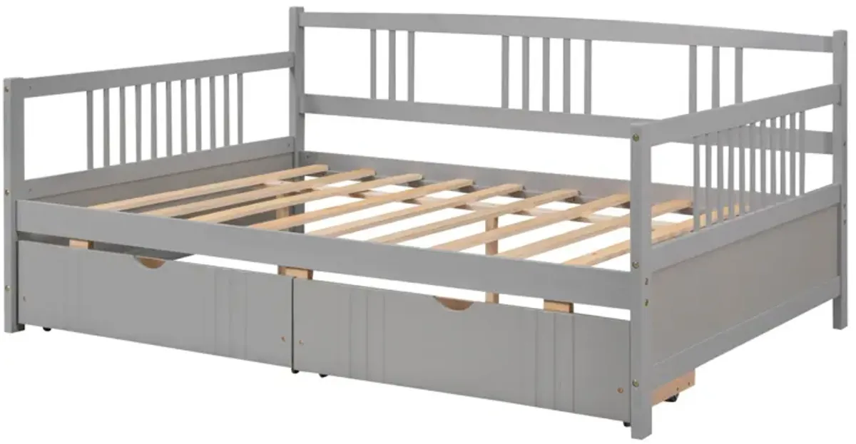 Full Size Daybed Wood Bed with Two Drawers