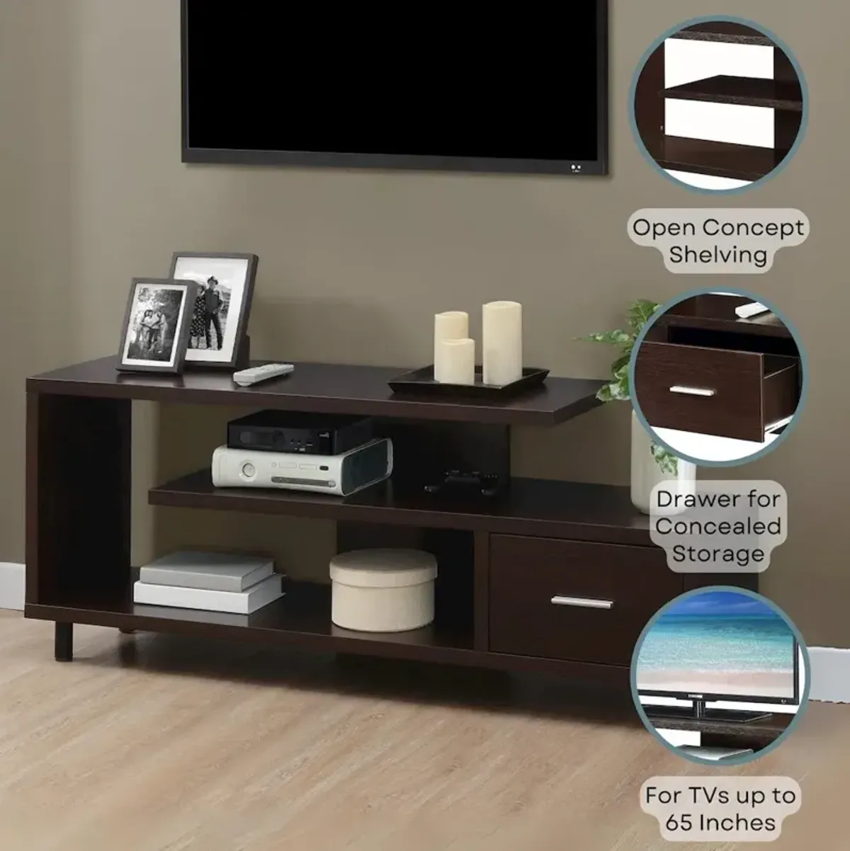 Convience Concept, Inc. Seal II 1 Drawer TV Stand with Shelves for TVs up to 65 Inches