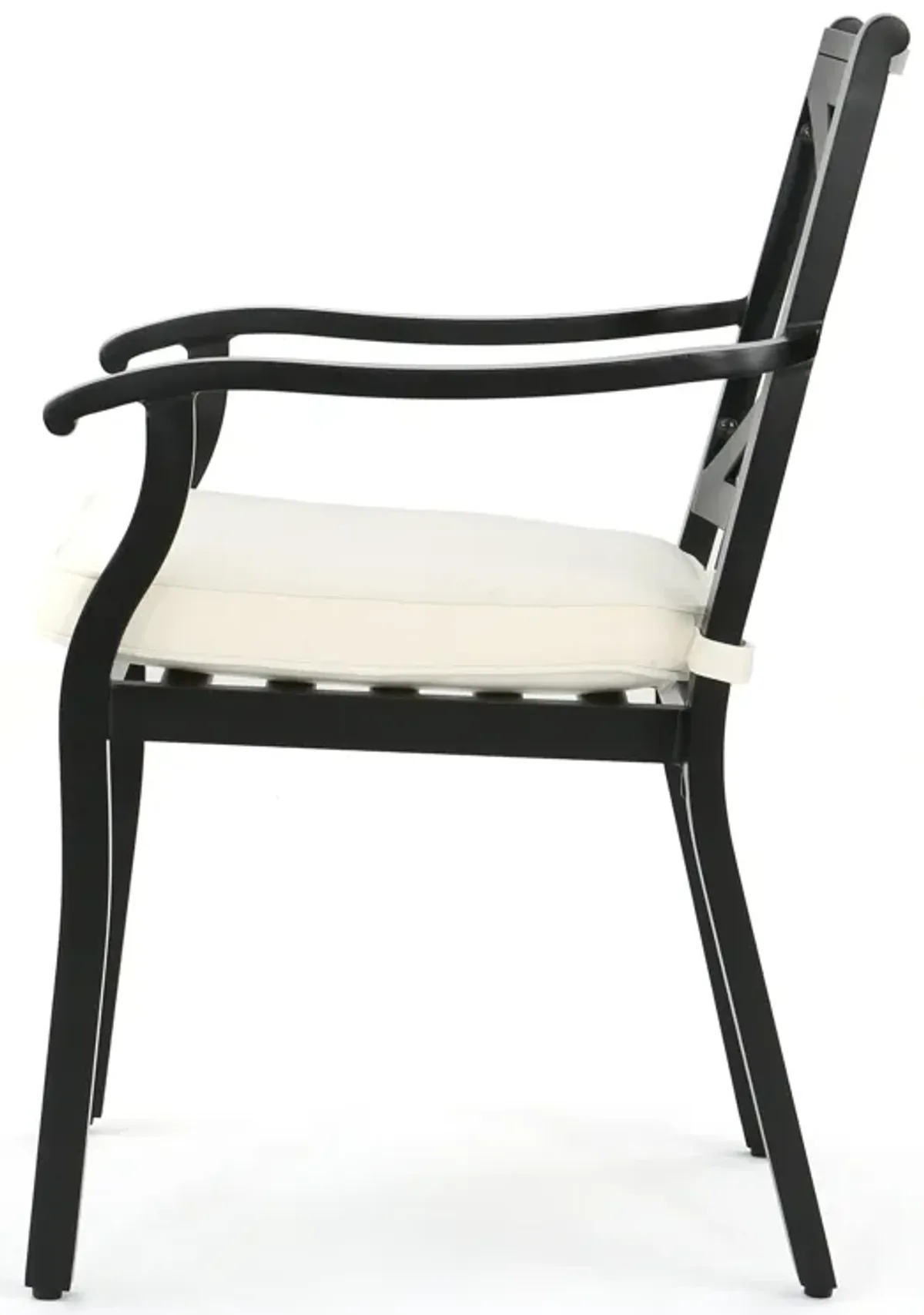 Weny Outdoor Patio Accent Armchair Set of 2, Ivory Cushioned, Black - Benzara