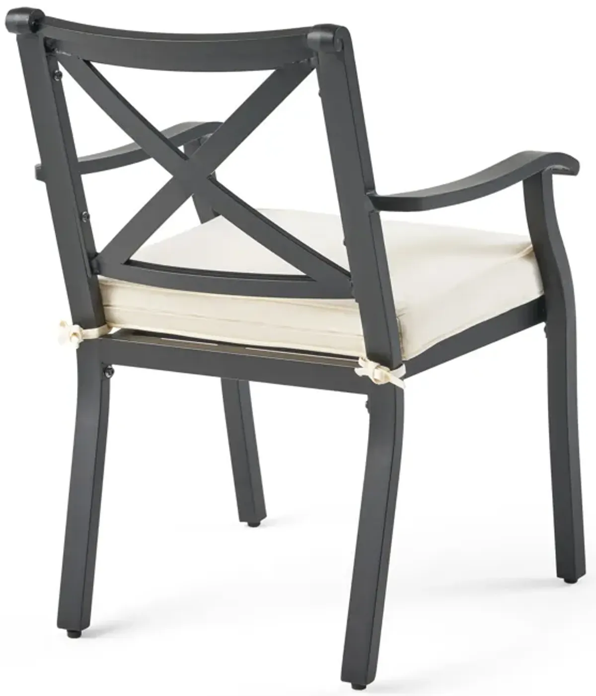 Weny Outdoor Patio Accent Armchair Set of 2, Ivory Cushioned, Black - Benzara