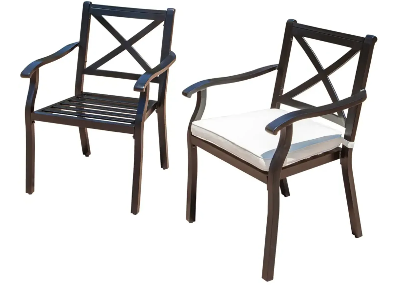 Weny Outdoor Patio Accent Armchair Set of 2, Ivory Cushioned, Black - Benzara