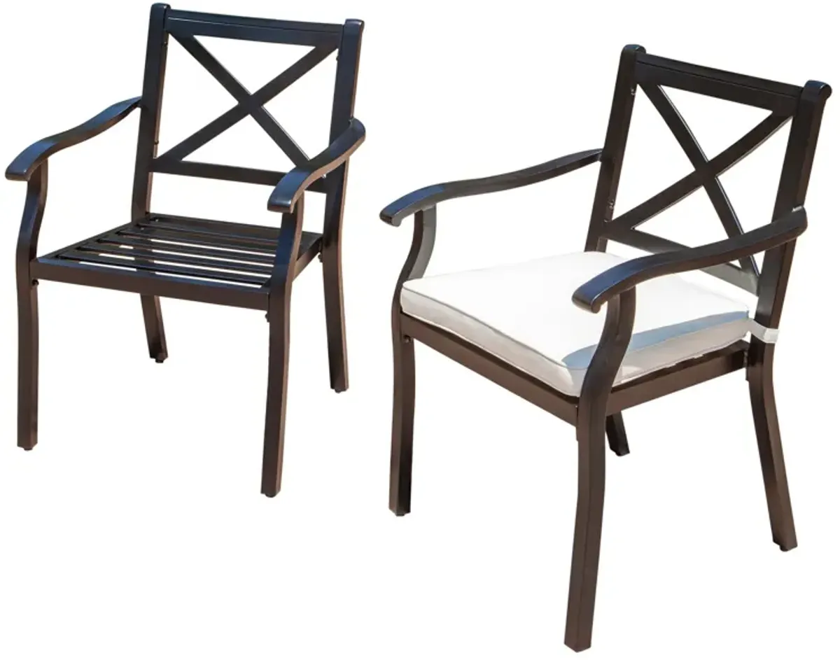 Weny Outdoor Patio Accent Armchair Set of 2, Ivory Cushioned, Black - Benzara