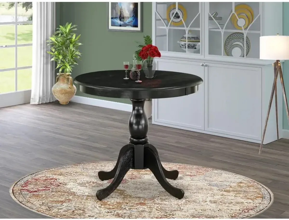 East West Furniture Round Kitchen Table - Black Table Top and Black Pedestal Leg Finish