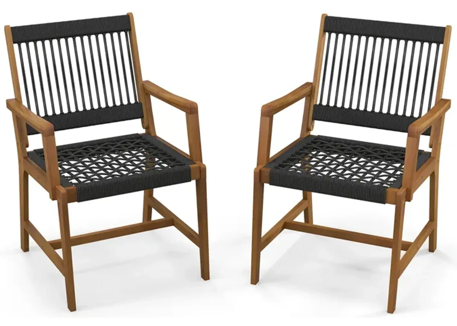 Set of 2 Patio Acacia Wood Dining Chairs with Armrests for Lawn Yard