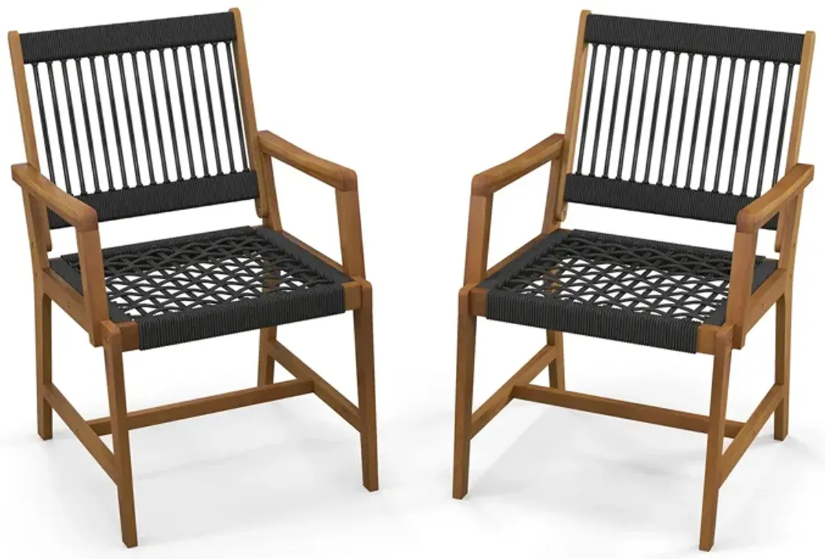 Set of 2 Patio Acacia Wood Dining Chairs with Armrests for Lawn Yard