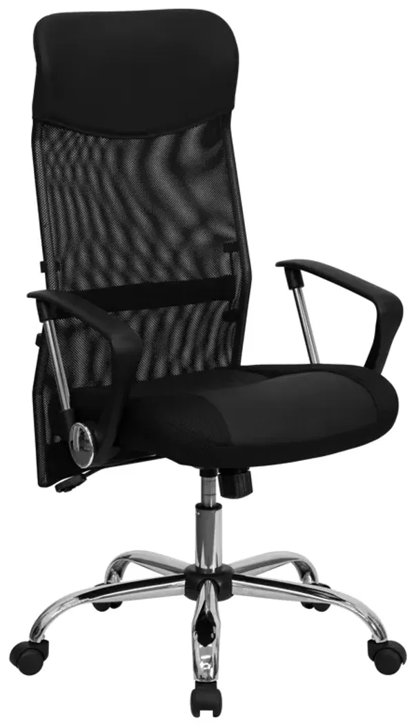 Abney High Back Black Leather and Mesh Swivel Task Office Chair with Arms