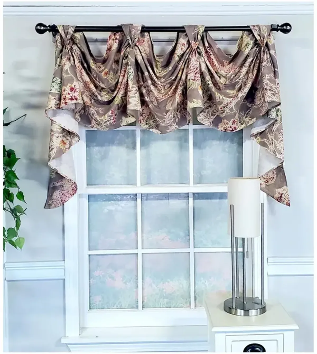 RLF Home Modern Design Monte Cristo Victory Swag 3-Scoop Window Valance 50" x 25" Gray