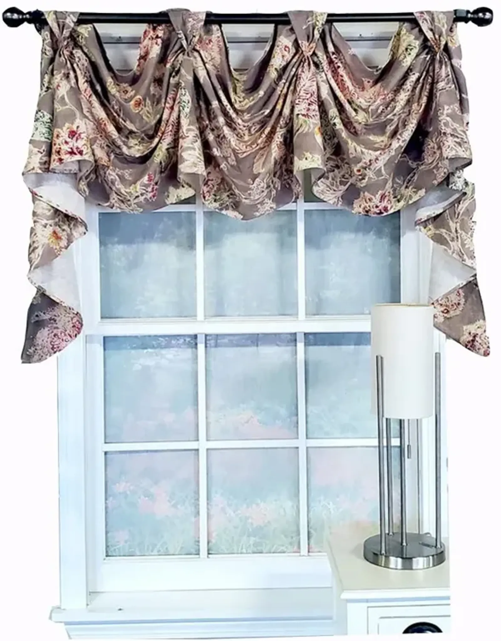 RLF Home Modern Design Monte Cristo Victory Swag 3-Scoop Window Valance 50" x 25" Gray