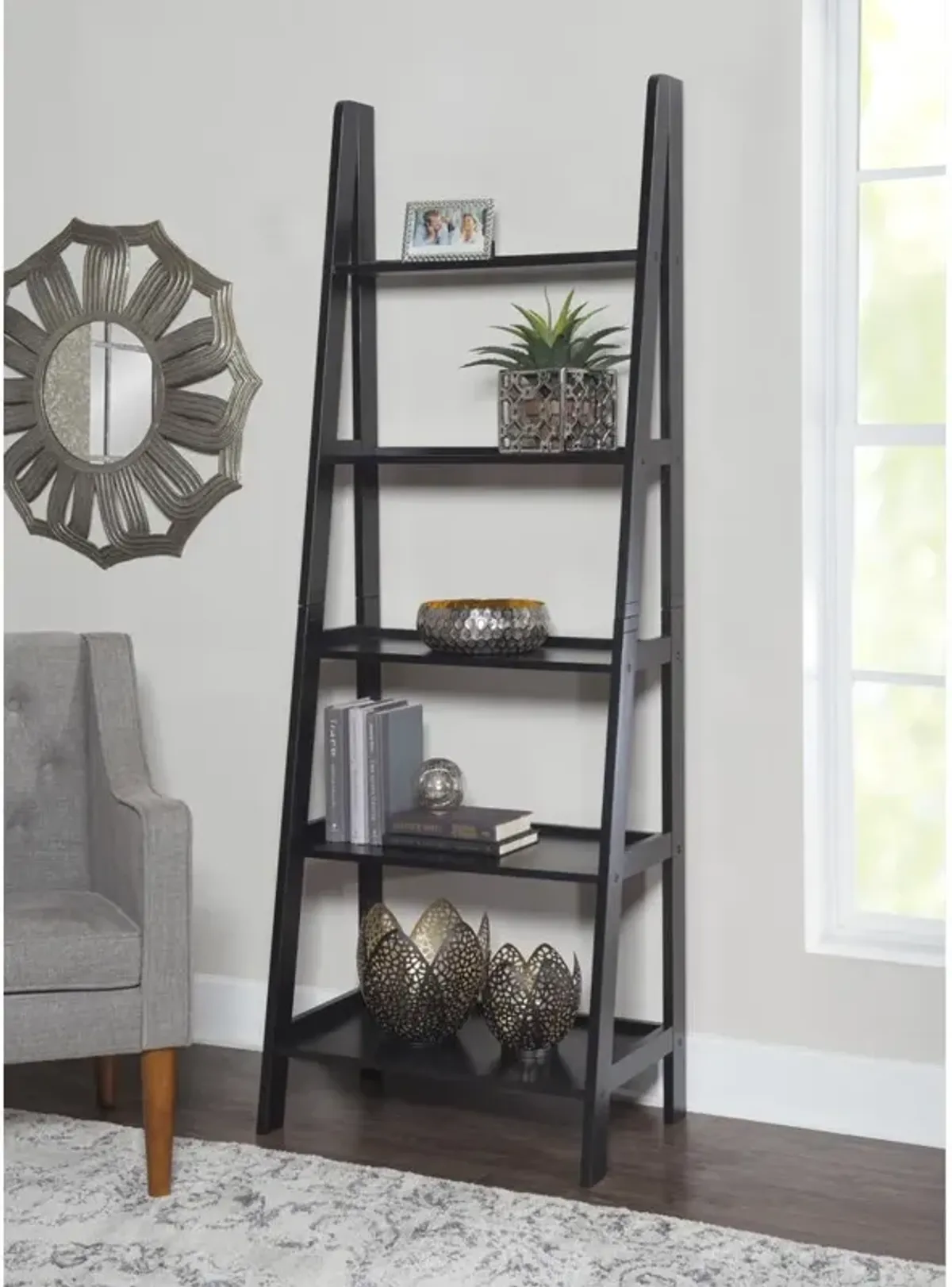 Linon Acadia Ladder Bookshelf, Black