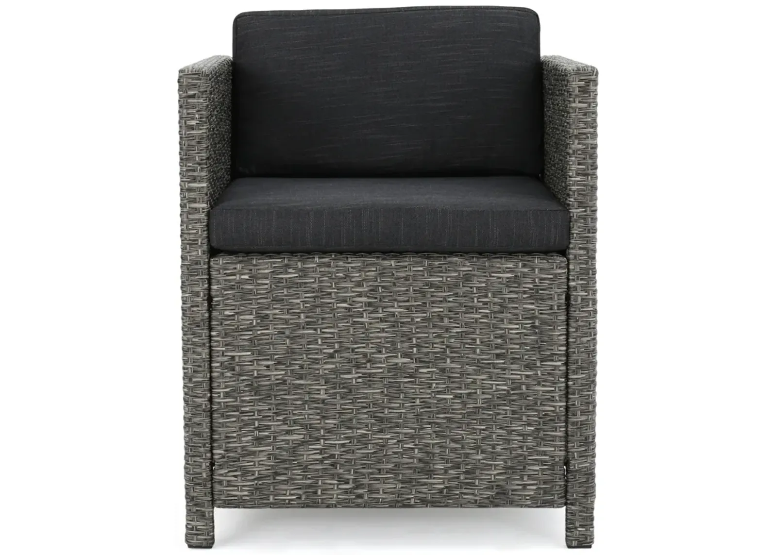 Perie Outdoor Dining Chair Set of 2, Modern Style Iron and Dark Gray Wicker