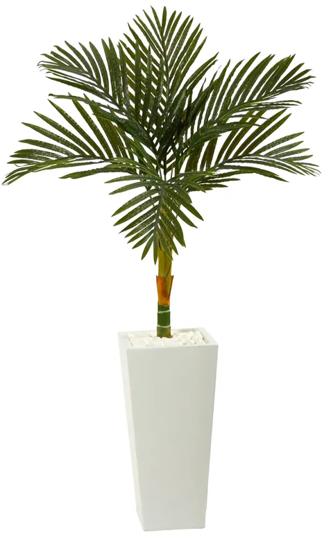 HomPlanti 4.5 Feet Golden Cane Artificial Palm Tree in Tall White Planter