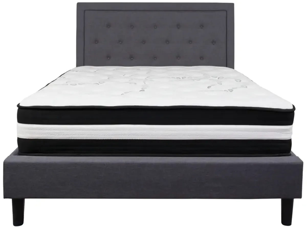 Roxbury Queen Size Tufted Upholstered Platform Bed in Dark Gray Fabric with Memory Foam Mattress