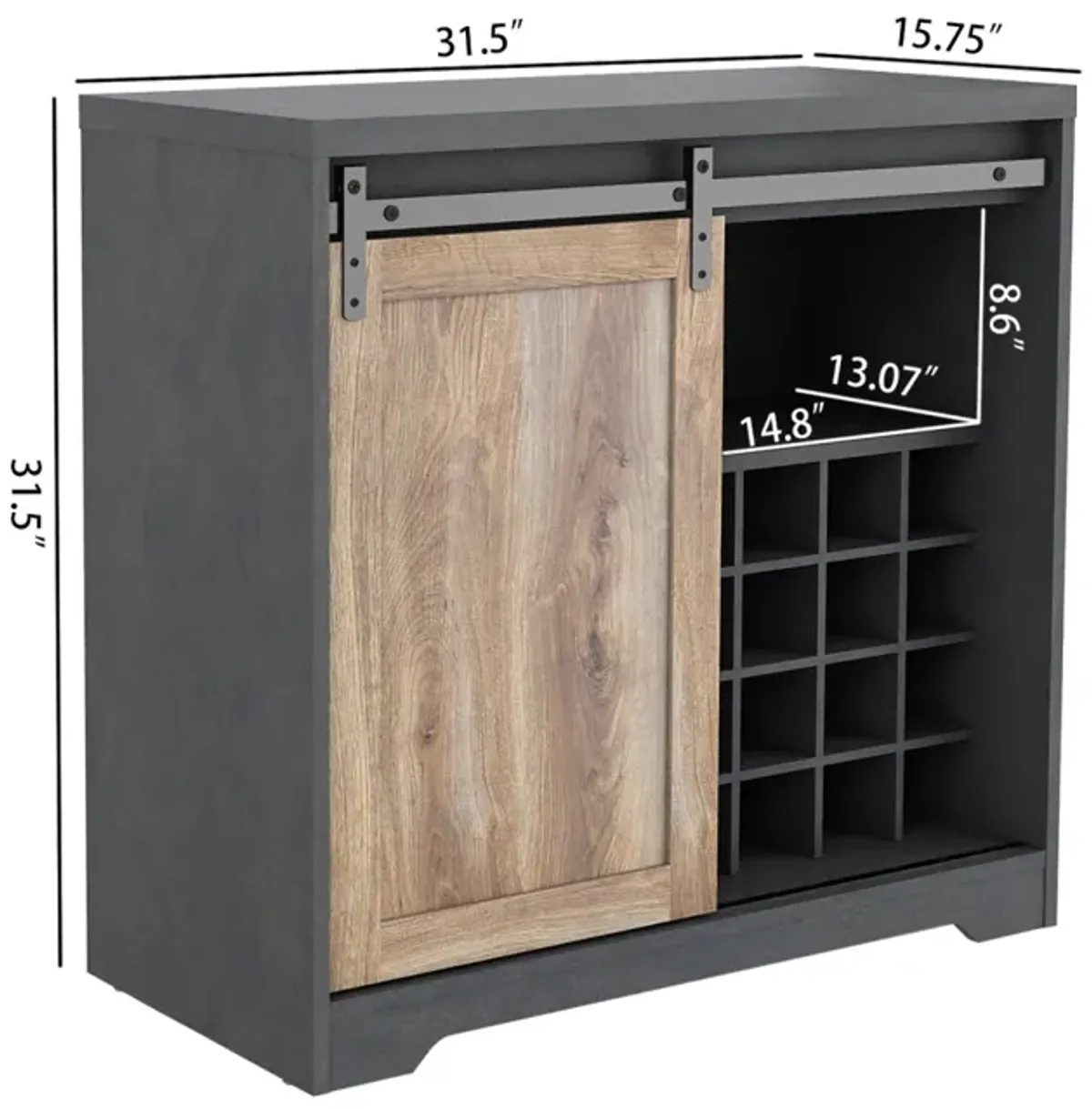 31 Inch Farmhouse Barn Door Bar Cabinet For Living Room, Dining Room