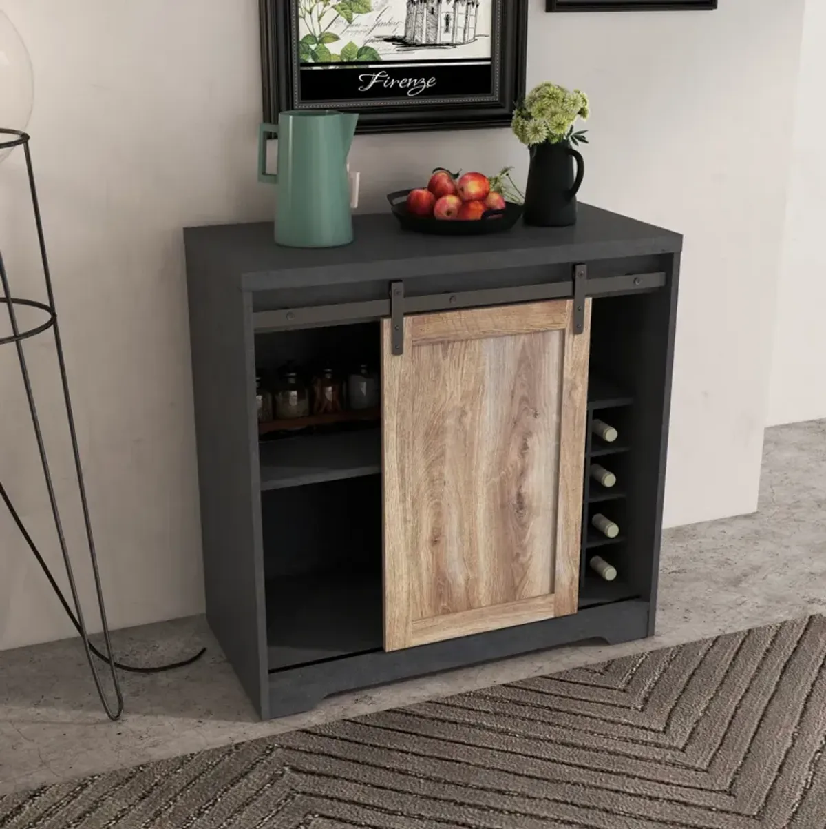 31 Inch Farmhouse Barn Door Bar Cabinet For Living Room, Dining Room