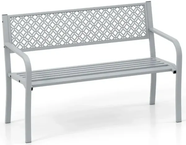Hivvago Outdoor Garden Bench with Geometric Lattice Backrest and Slatted Seat