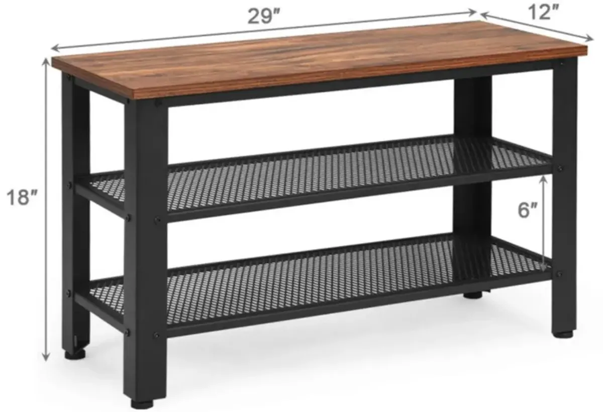 Hivvago 3-Tier Shoe Rack Industrial Shoe Bench with Storage Shelves