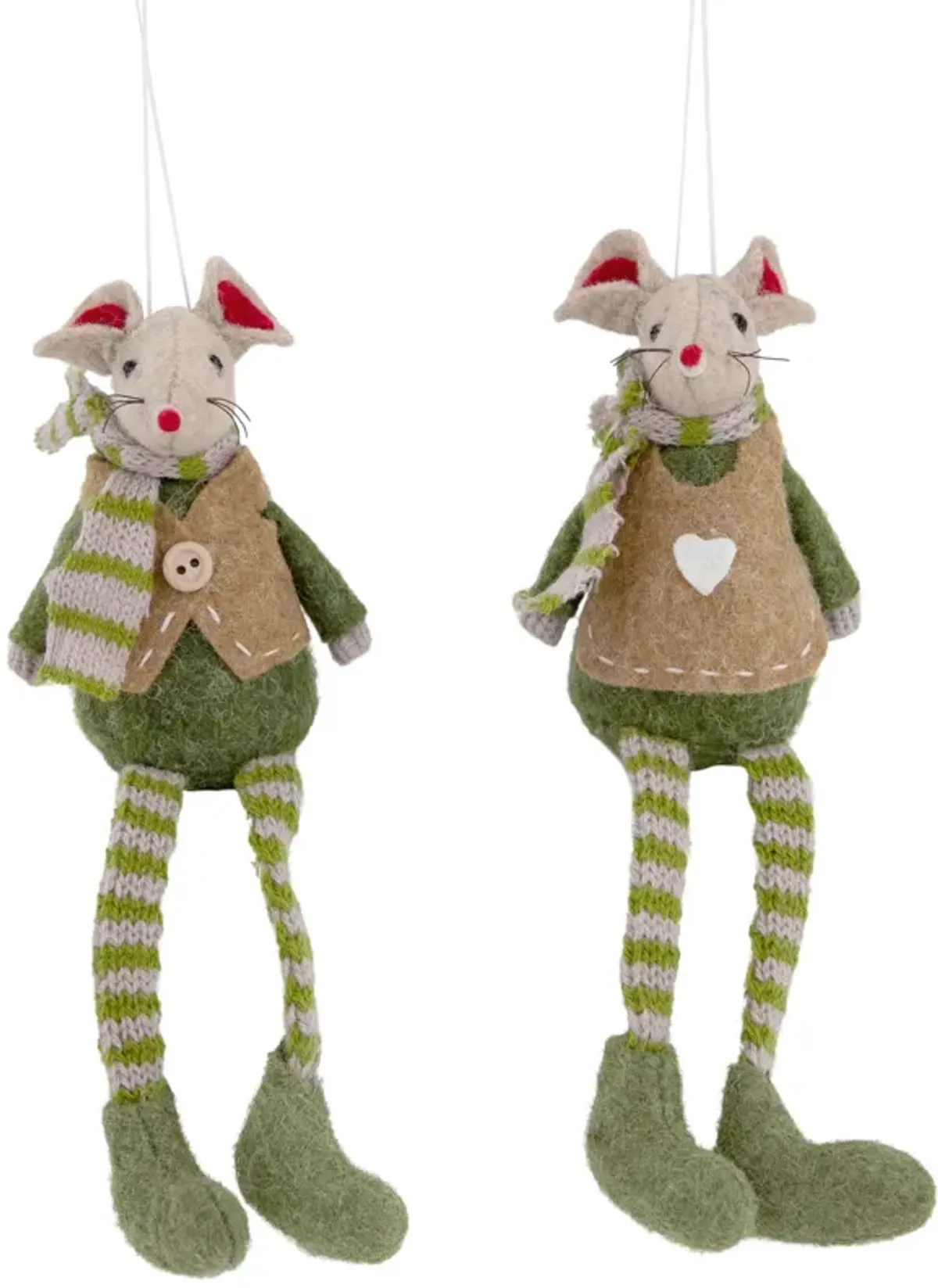 Set of 2 Boy and Girl Mice Christmas Ornaments 7.5"