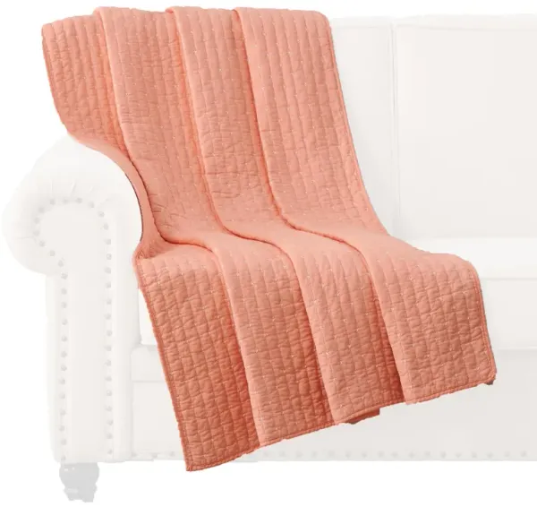 Xumi 50 x 60 Inch Quilted Throw Blanket, Channel Details, Coral Pink - Benzara