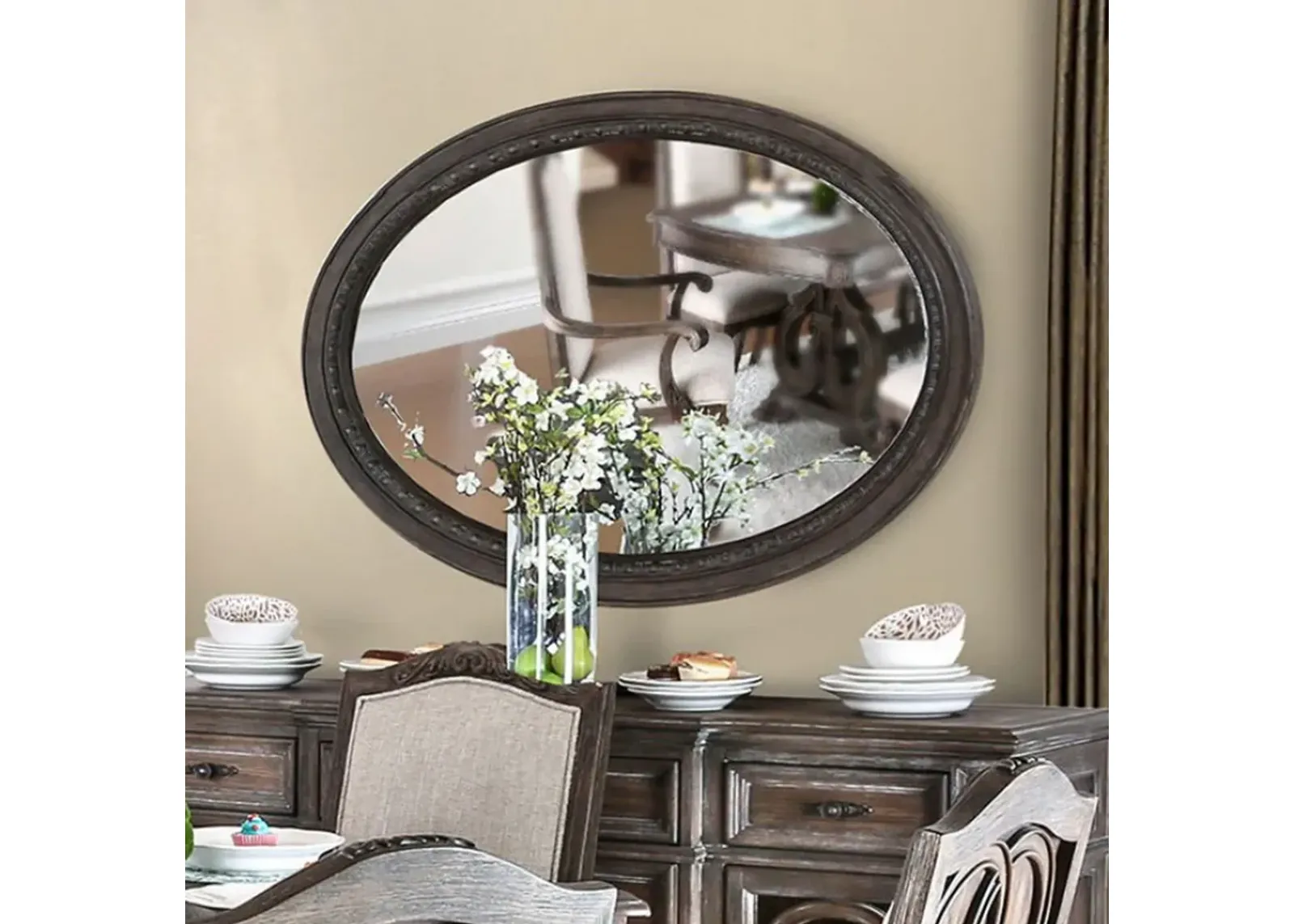 Oval Wall Mountable 5mm Beveled Mirror, Rustic Natural Brown-Benzara