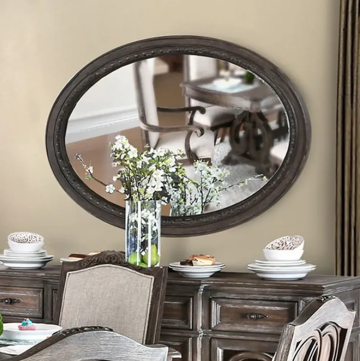 Oval Wall Mountable 5mm Beveled Mirror, Rustic Natural Brown-Benzara