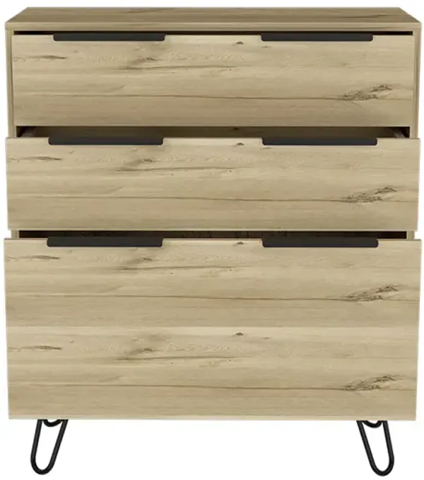 DEPOT E-SHOP Begonia Dresser, Three Drawers, Superior Top, Hairpin Legs, Light Oak