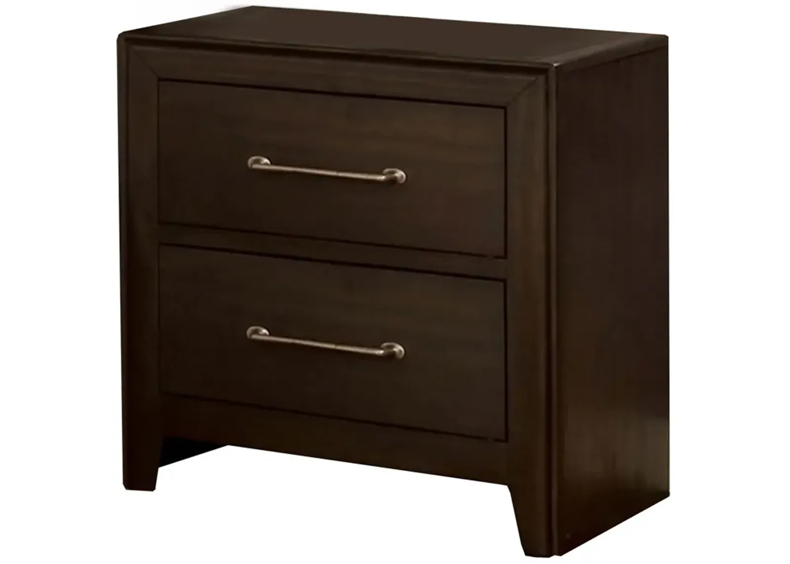 Nightstand with 2 Drawers and Metal Bar Pulls, Walnut Brown-Benzara