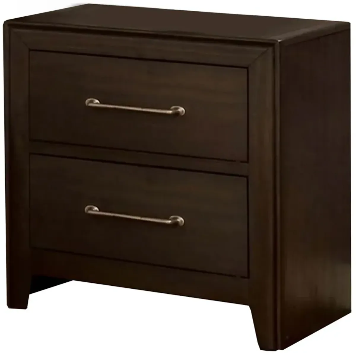 Nightstand with 2 Drawers and Metal Bar Pulls, Walnut Brown-Benzara