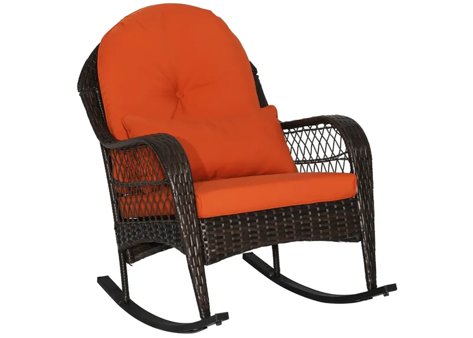 Patio Rattan Rocking Chair with Seat Back Cushions and Waist Pillow