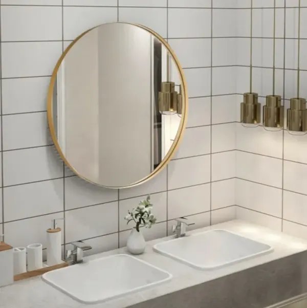 27.5" Modern Metal Wall-Mounted Round Mirror for Bathroom