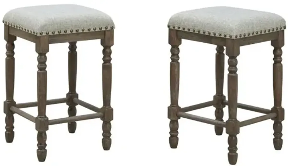 Carolina Living Brittany Deluxe Barstools - Set of 2 - Vintage Walnut - Peppered Upholstery