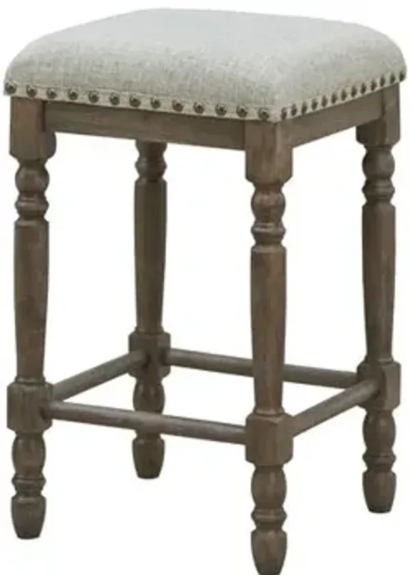 Carolina Living Brittany Deluxe Barstools - Set of 2 - Vintage Walnut - Peppered Upholstery