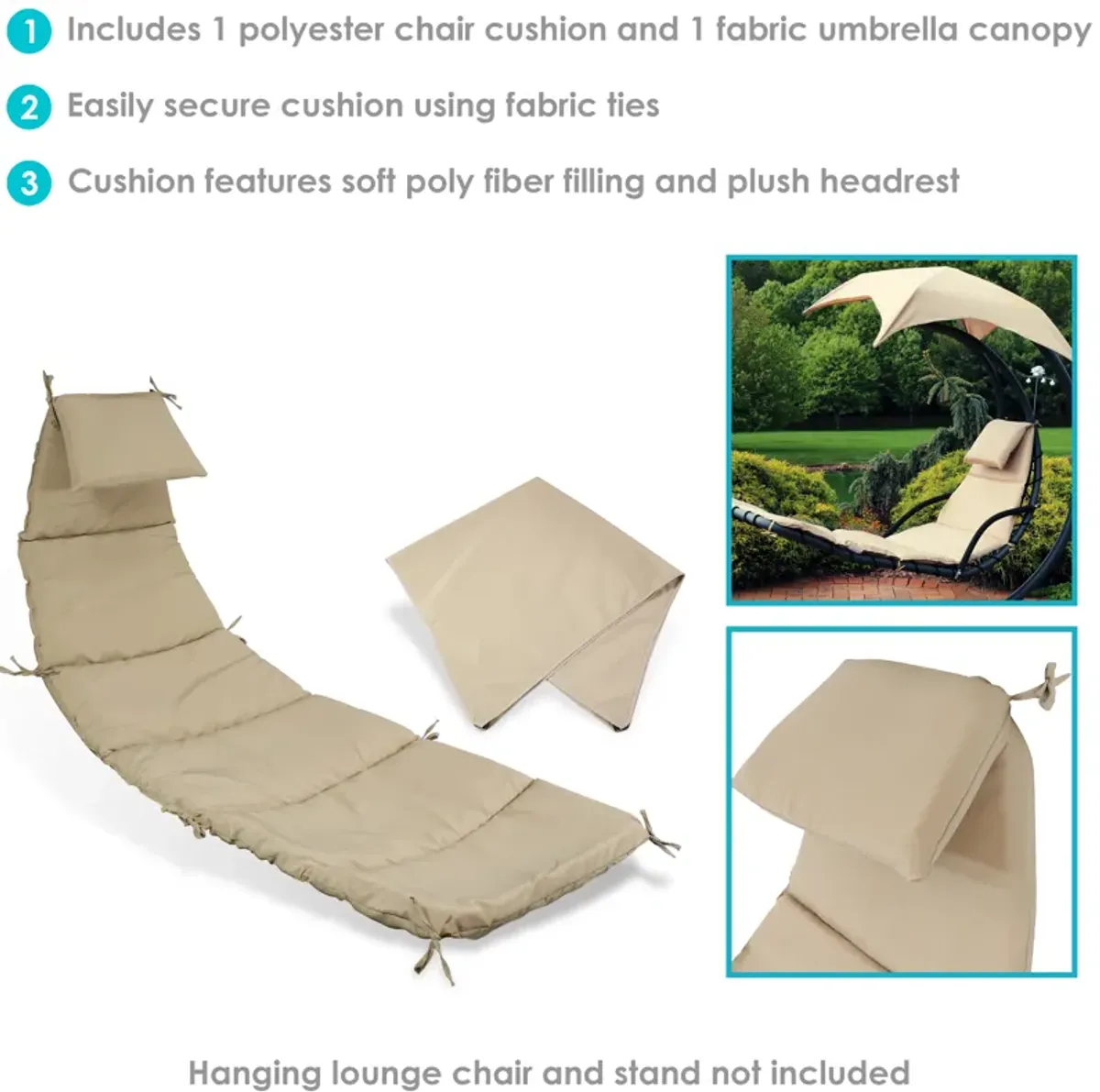 Sunnydaze Outdoor Hanging Lounger Replacement Cushion and Umbrella