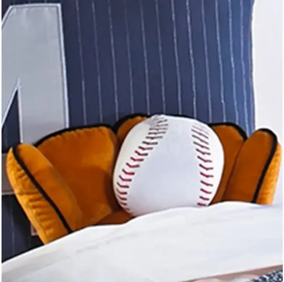 6 Piece Polyester Full Comforter Set with Baseball Inspired Print, Blue - Benzara