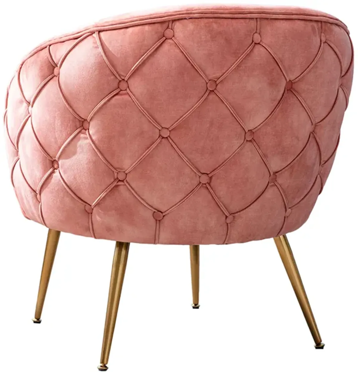 Anvi 30 Inch Accent Chair, Curved Back, Woven Diamond Pattern, Pink, Gold-Benzara