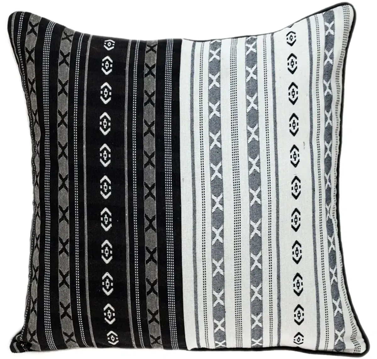 20" White and Black Geometric Patterned Throw Pillow