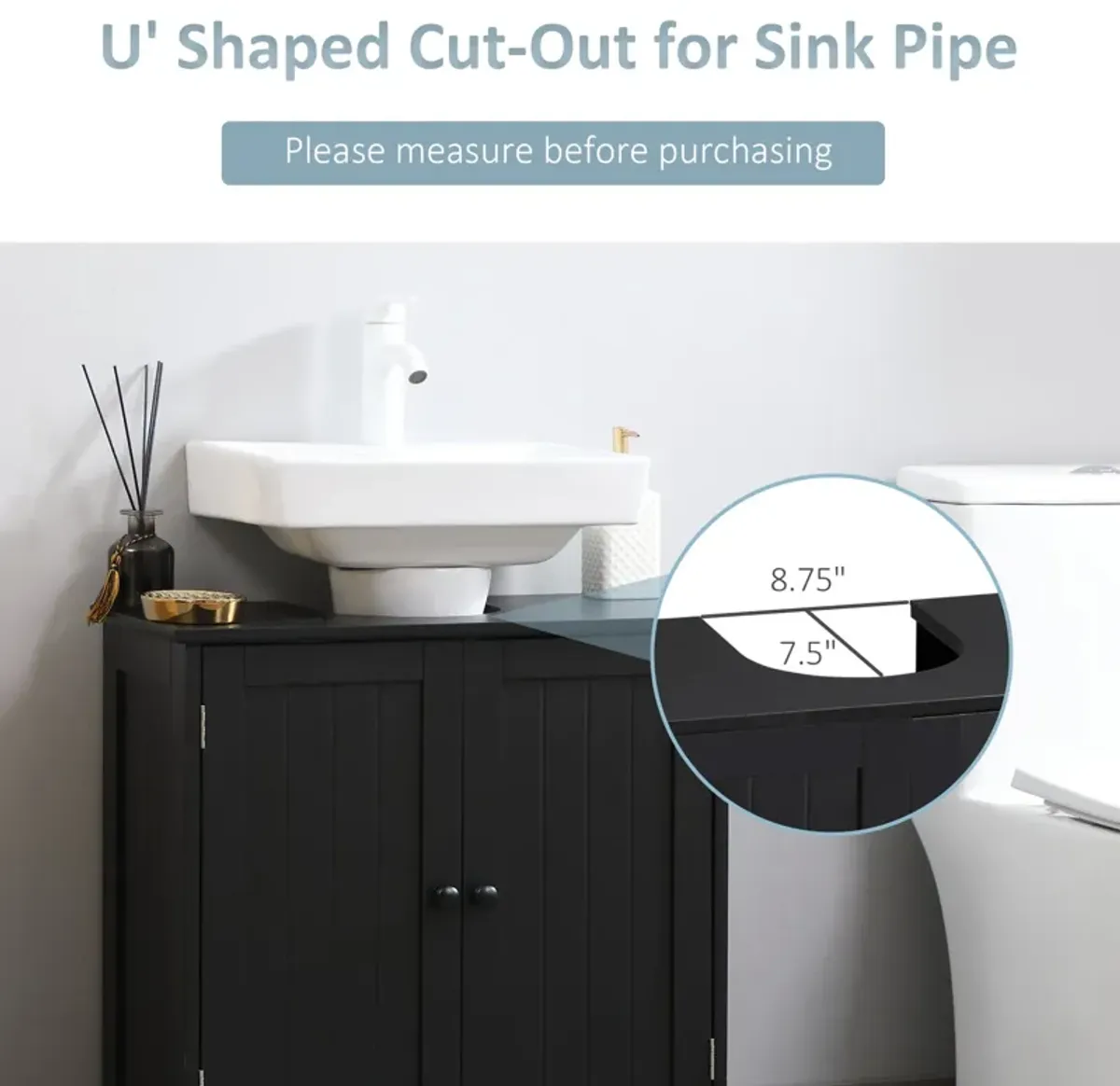 Black Bathroom Storage: Under Sink Cabinet with 2 Doors and Shelf