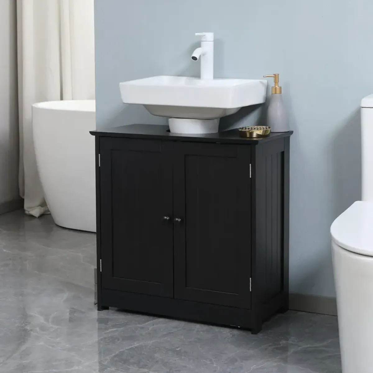 Black Bathroom Storage: Under Sink Cabinet with 2 Doors and Shelf