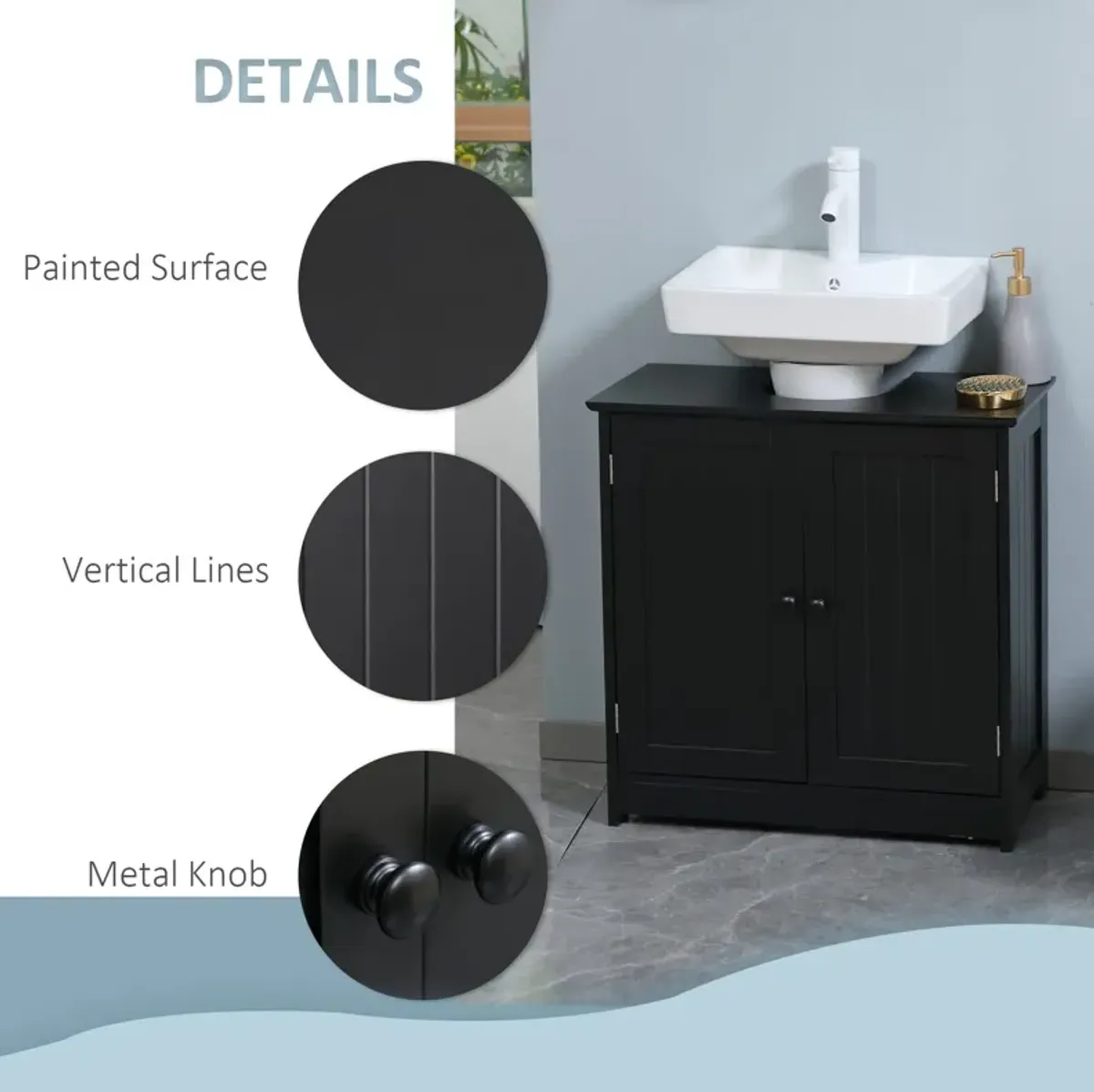 Black Bathroom Storage: Under Sink Cabinet with 2 Doors and Shelf