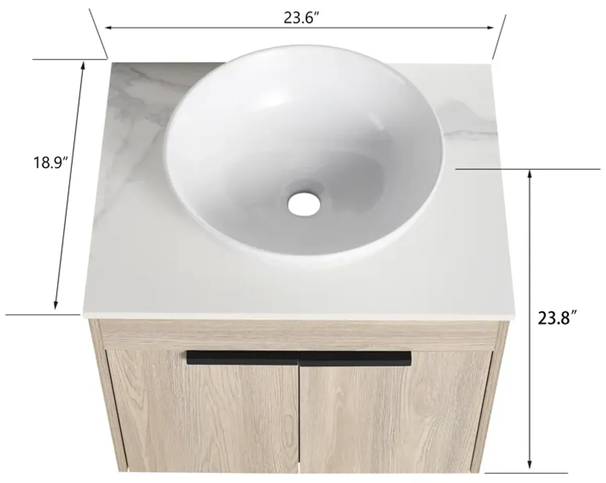 Streamdale 24" Modern Design Float Bathroom Vanity With Ceramic Basin Set