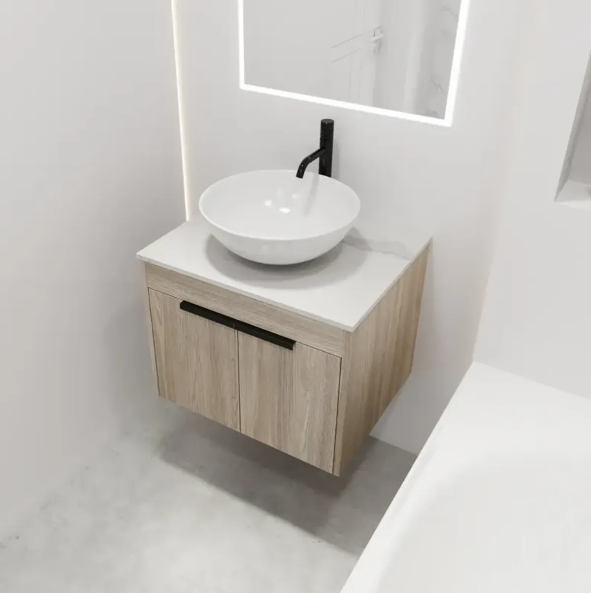 24" Modern Design Float Bathroom Vanity With Ceramic Basin Set