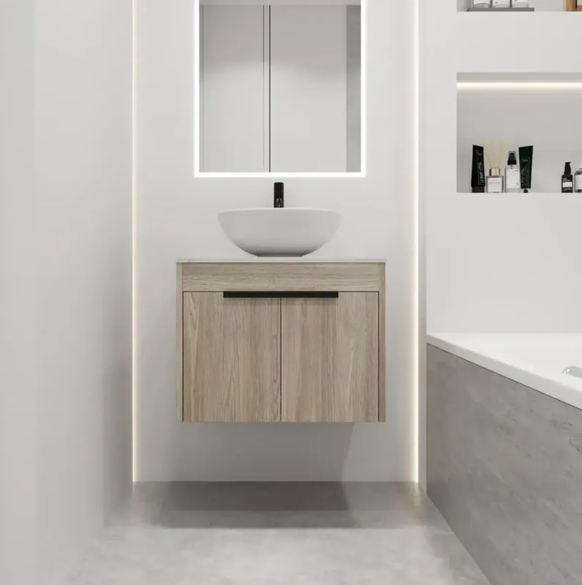 24" Modern Design Float Bathroom Vanity With Ceramic Basin Set