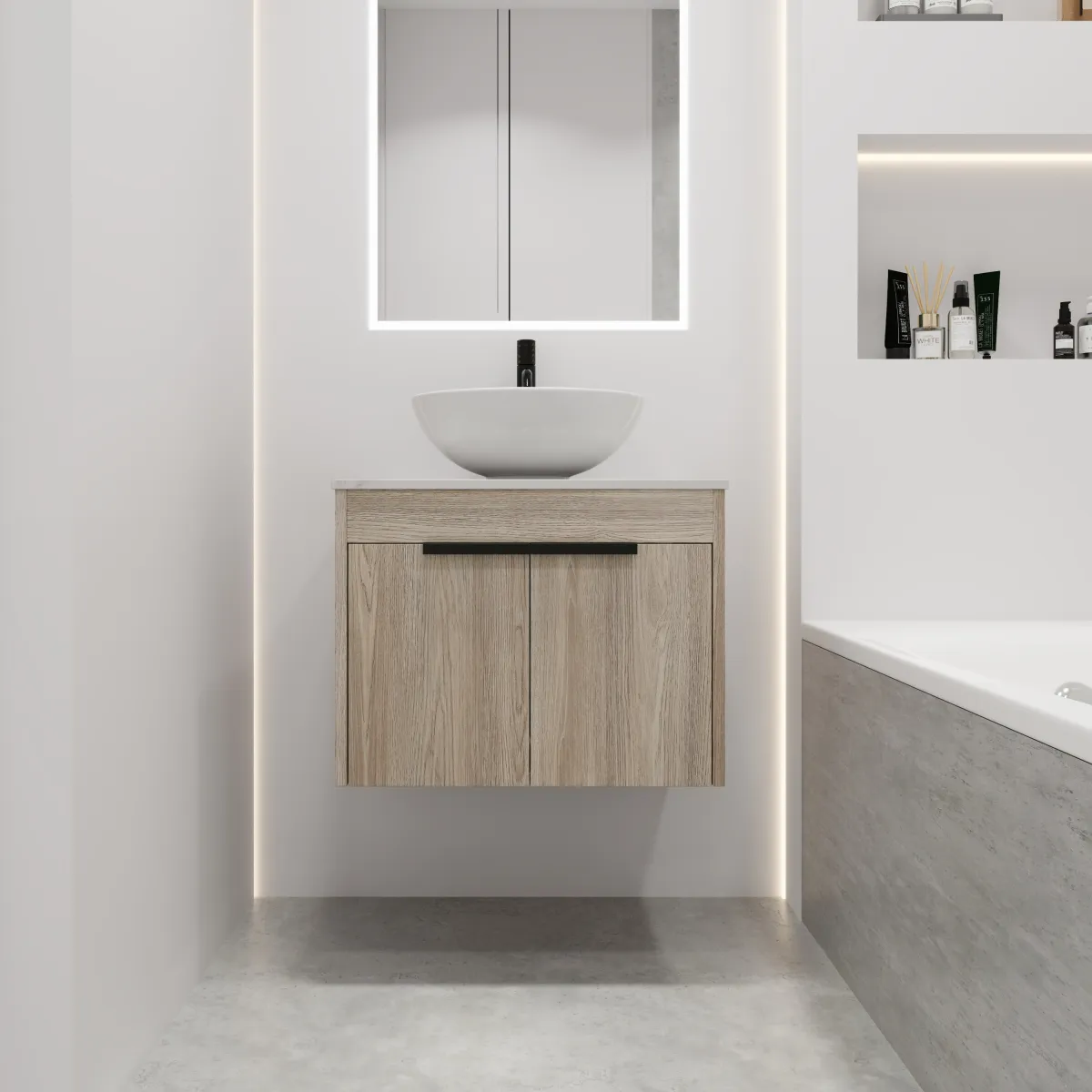 24 " Modern Design Float Bathroom Vanity With Ceramic Basin Set, Wall Mounted White Oak Vanity With Soft Close Door, KD-Packing, KD-Packing,2 Pieces Parcel(TOP-BAB321MOWH)