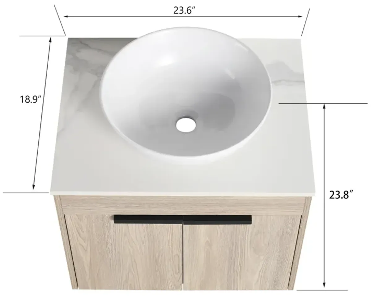 24" Modern Design Float Bathroom Vanity With Ceramic Basin Set