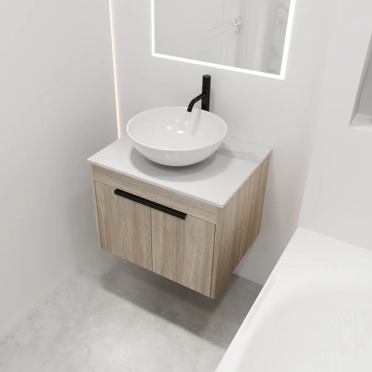 24 " Modern Design Float Bathroom Vanity With Ceramic Basin Set, Wall Mounted White Oak Vanity With Soft Close Door, KD-Packing, KD-Packing,2 Pieces Parcel(TOP-BAB321MOWH)