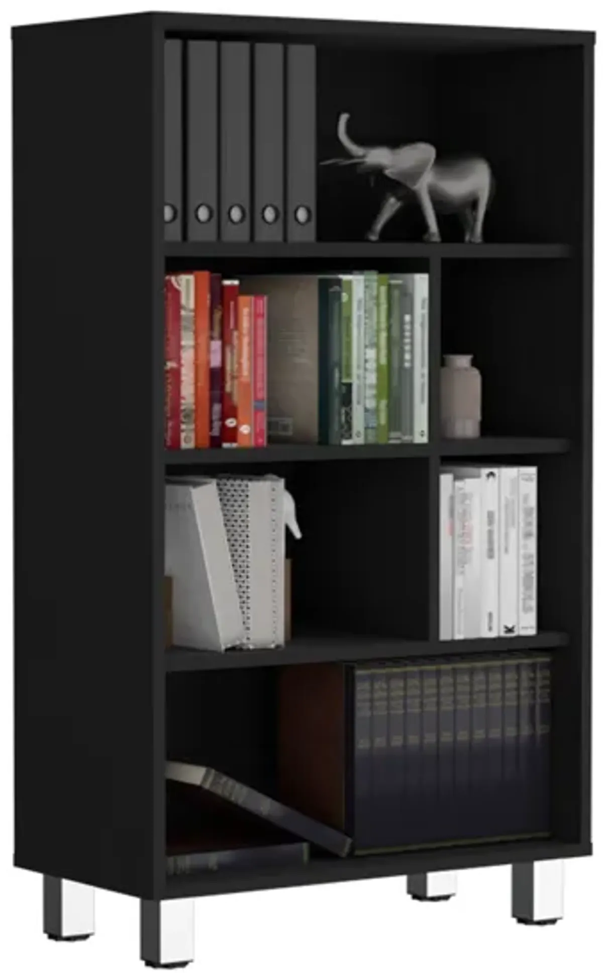 Akiak Bookcase, 6 shelves, 4 legs, Black