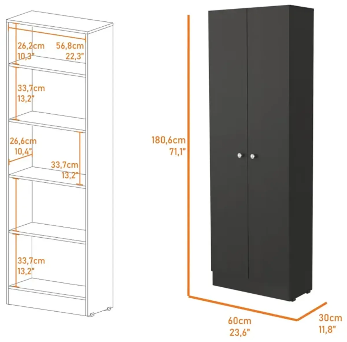 Buxton Rectangle 2-Door Storage Tall Cabinet Black Wengue