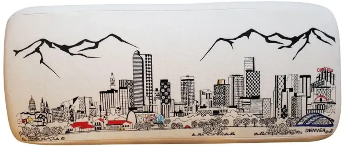 38" White Denver Daylight Skyline Embroidered Ottoman