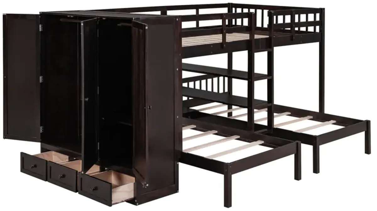 Merax Triple  Bunk Bed with Wardrobe and Mirror