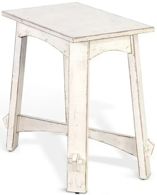 Rena Rustic Accent Chairside Table, X Legs, 24in Distressed White - Benzara